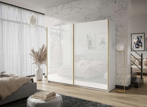 Kúpte si Šatníková skriňa s posuvnými dverami SANTINO biely vysoký lesk 194 cm za skvelú cenu.