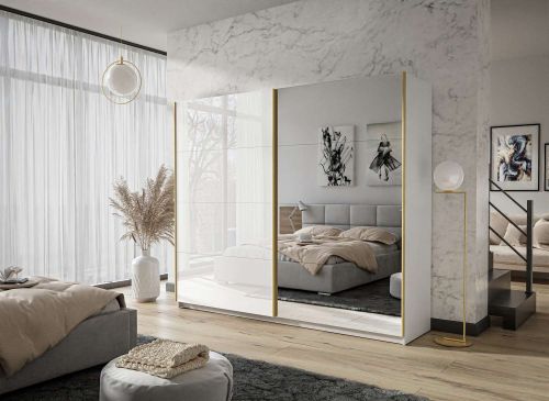 Kúpte si Šatníková skriňa s posuvnými dverami SANTINO biely lesk + zrkadla 194 cm za skvelú cenu.